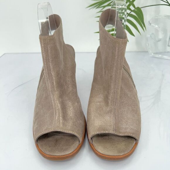 Paul Green Cayanne Beige Tan Shimmer Peep Open Toe Sandal Heel Bootie Size 9.5 - Picture 3 of 14